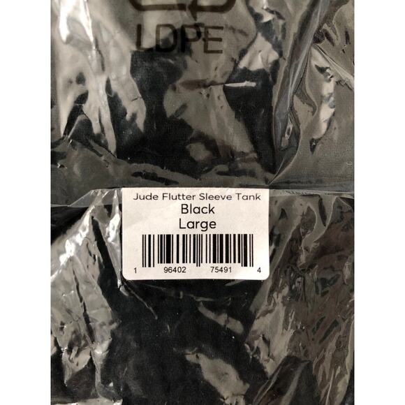 Marine Layer Jude Tank Top Ruffle Flutter Sleeve Crinkled Cotton Black NWT M - Picture 6 of 8